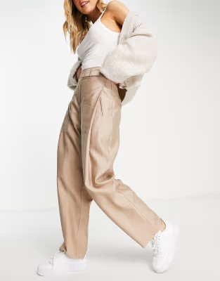 Topshop wide leg pleat detail trouser in camel | ASOS (Global)