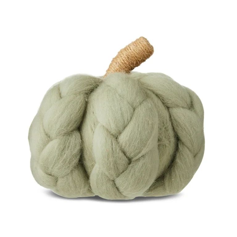 Harvest Sage Green Wool Braided Pumpkin Tabletop Decoration, 5.5 in, by Way To Celebrate | Walmart (US)