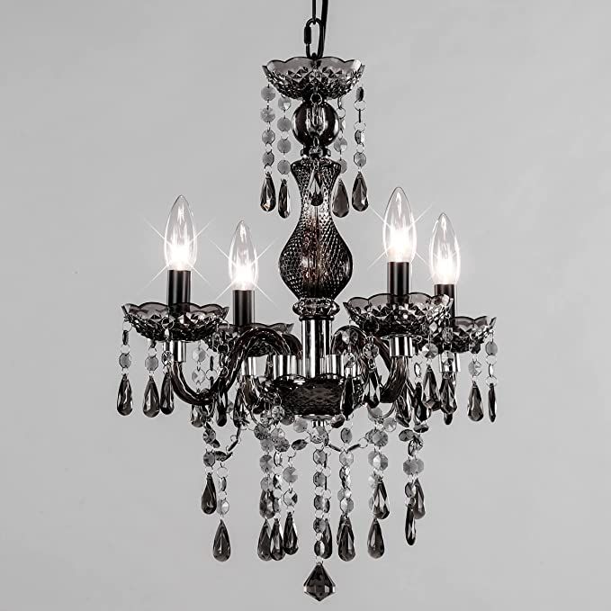 4-Light Branch Crystal Chandelier Mini Black Metal Chain Pendent Lamp Height Adjustable Acrylic B... | Amazon (US)