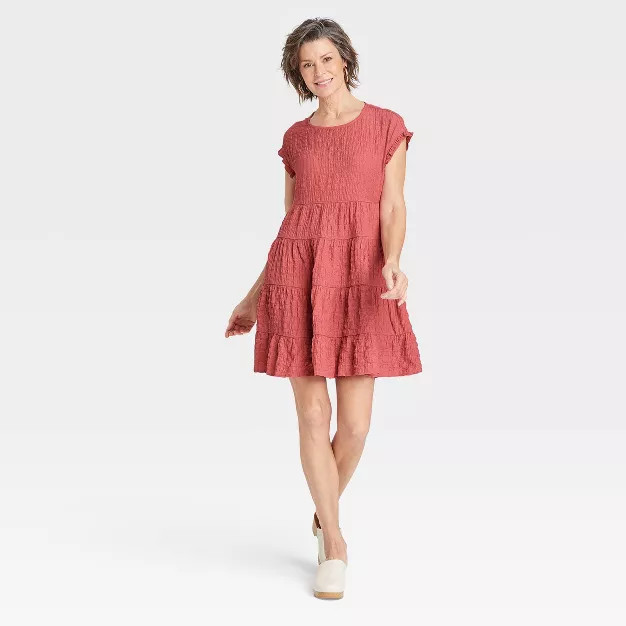Women's Flutter Short Sleeve Textured Tiered A-Line Dress - Knox Rose™ | Target