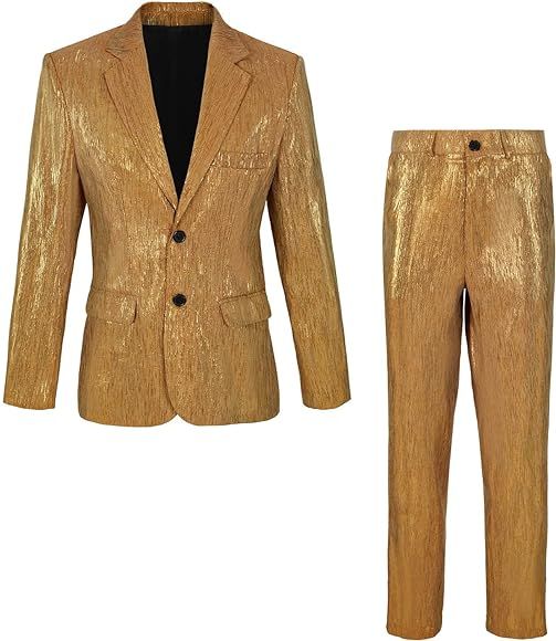 CARUHIF Men's Sequin Stripe Suit Blazer 2-Piece Set Shiny Slim Fit Disco Party Outfit | Amazon (US)