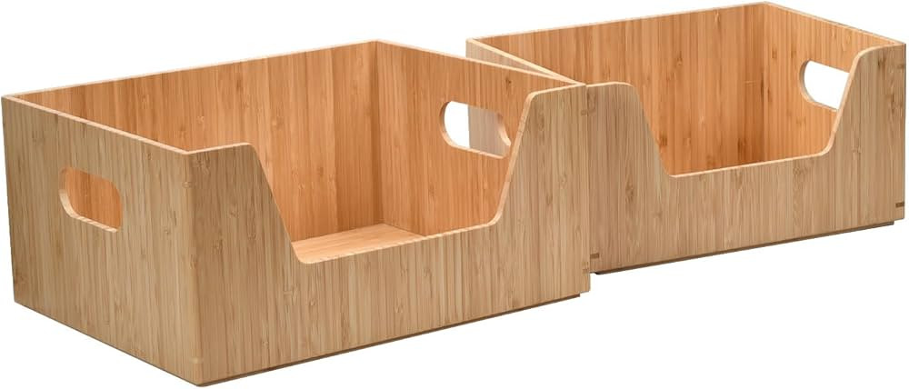 MobileVision Bamboo Storage Box Set Open Front Bin Organizers to use in kitchen pantries, cabinet... | Amazon (US)