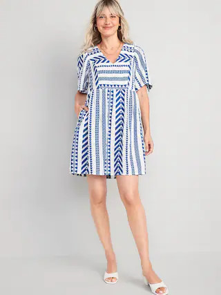 Flutter-Sleeve V-Neck Jacquard Mini Swing Dress for Women | Old Navy (US)