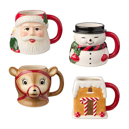 Certified International Santa'S Retro Christmas 4-pc. Holiday Coffee Mug, One Size, Red | JCPenney