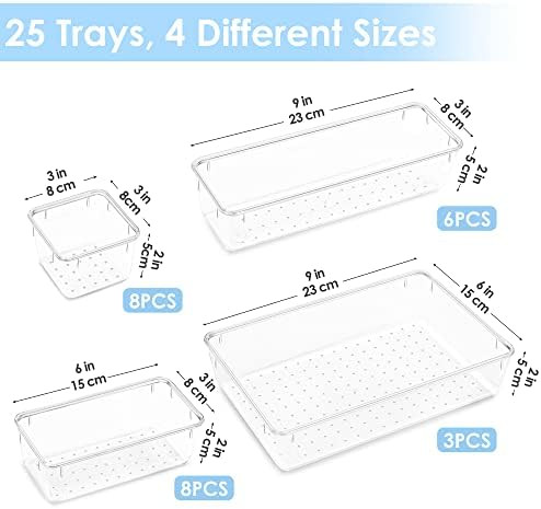 Amazon.com: 25 PCS Clear Plastic Drawer Organizers Set, Vtopmart 4-Size Versatile Bathroom and Va... | Amazon (US)