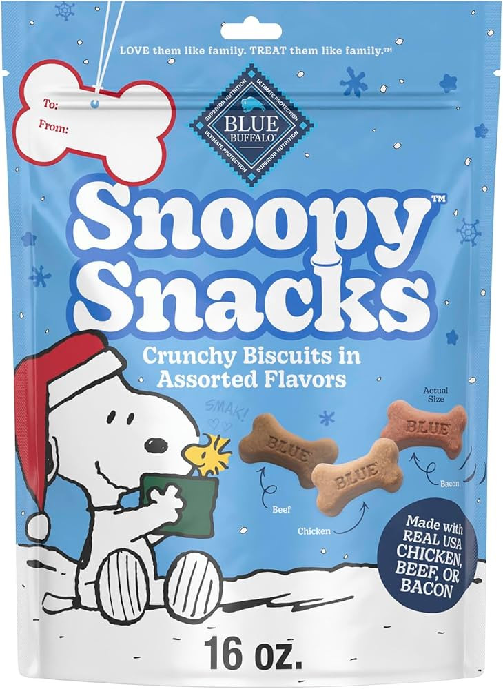 Blue Buffalo Snoopy Snacks Crunchy Dog Treats, Natural Holiday Dog Biscuits in Assorted Flavors, ... | Amazon (US)