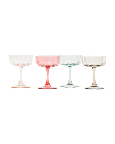 Set Of 4 Mixed Color Floral Coupe Glasses | TJ Maxx