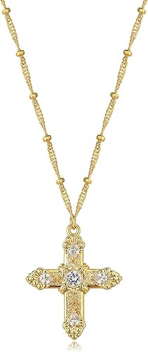 BENEIGE Gold Cross Necklace 14K Gold Plated Dainty Simple Cubic Zircon Chain Celtic Cross Pendant... | Amazon (US)