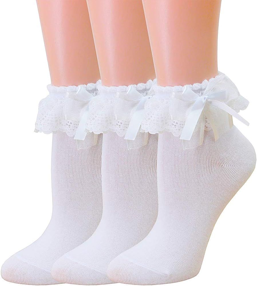 SRYL Women Ankle Socks,Lace Ruffle Frilly Comfortable Princess Socks Lace Socks | Amazon (US)
