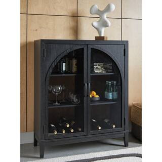 Armenleigh Black/Brown 48.13 in. Accent Cabinet with 4 Shelves and Doors | The Home Depot