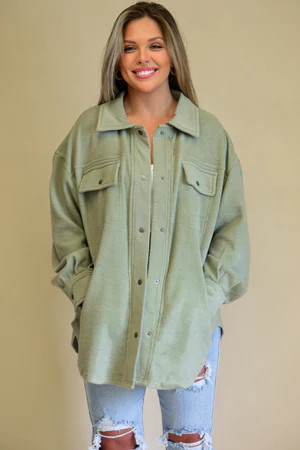 Autumn Memories Shacket: Dusty Olive | Shophopes