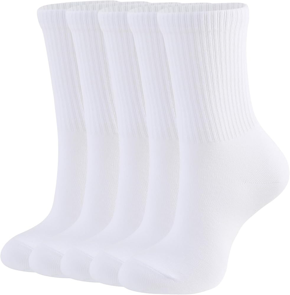 CLOSEMATE Womens Crew Socks Cotton Calf Dress Socks Lightweight Comfy Long Socks 5 Pairs | Amazon (US)