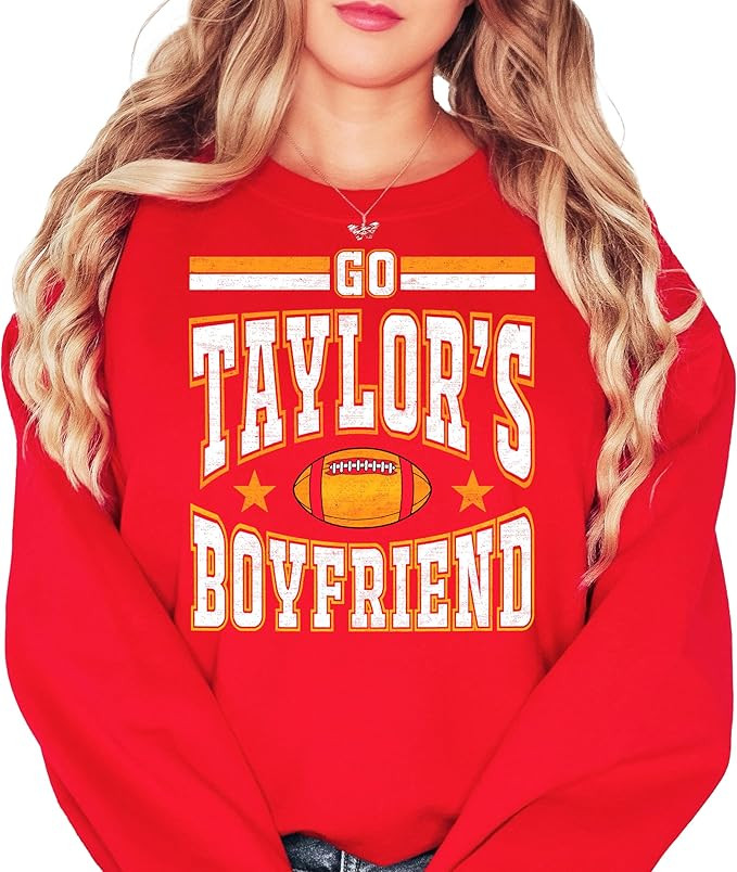 Olive Loves Apple Go Taylor's Boyfriend Funny Chiefs Sweatshirt for Kids and Adults | Amazon (US)