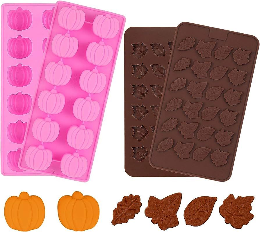 4 Pieces 3D Fall Candy Molds Halloween Pumpkin Candy Mold Thanksgiving Maple Leaf Shaped Fall Can... | Amazon (US)