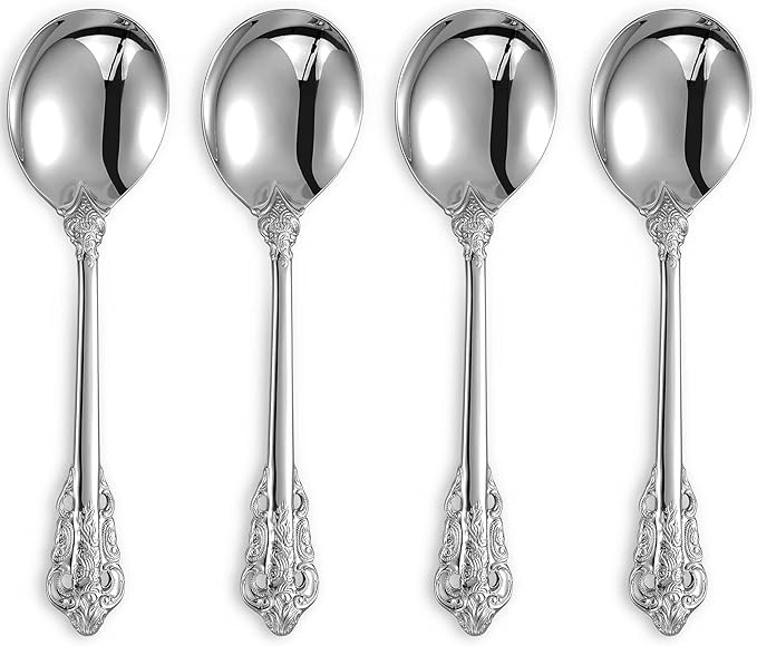 KEAWELL Gorgeous Round Soup Spoon, Set of 4, 18/10 Stainless Steel, Luxury Bouillon Spoon, Dishwa... | Amazon (US)