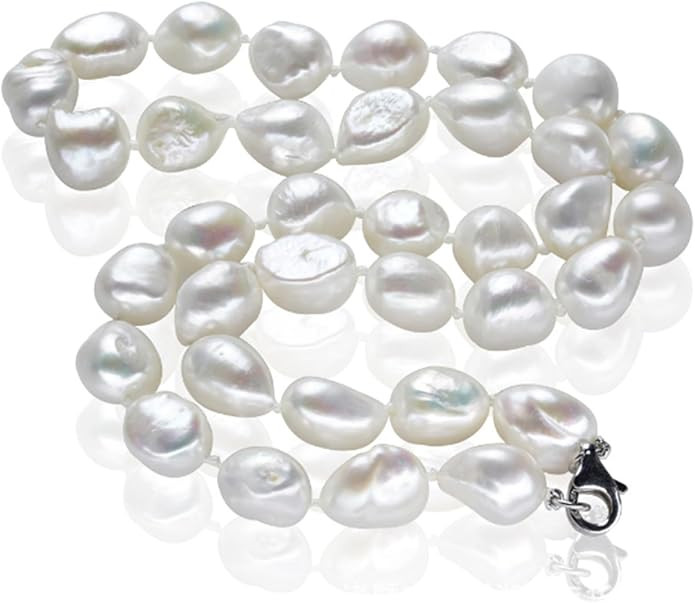 White Pearl Necklace Strand Genuine Freshwater Cultured Pearl Necklace 18" for Women | Amazon (US)