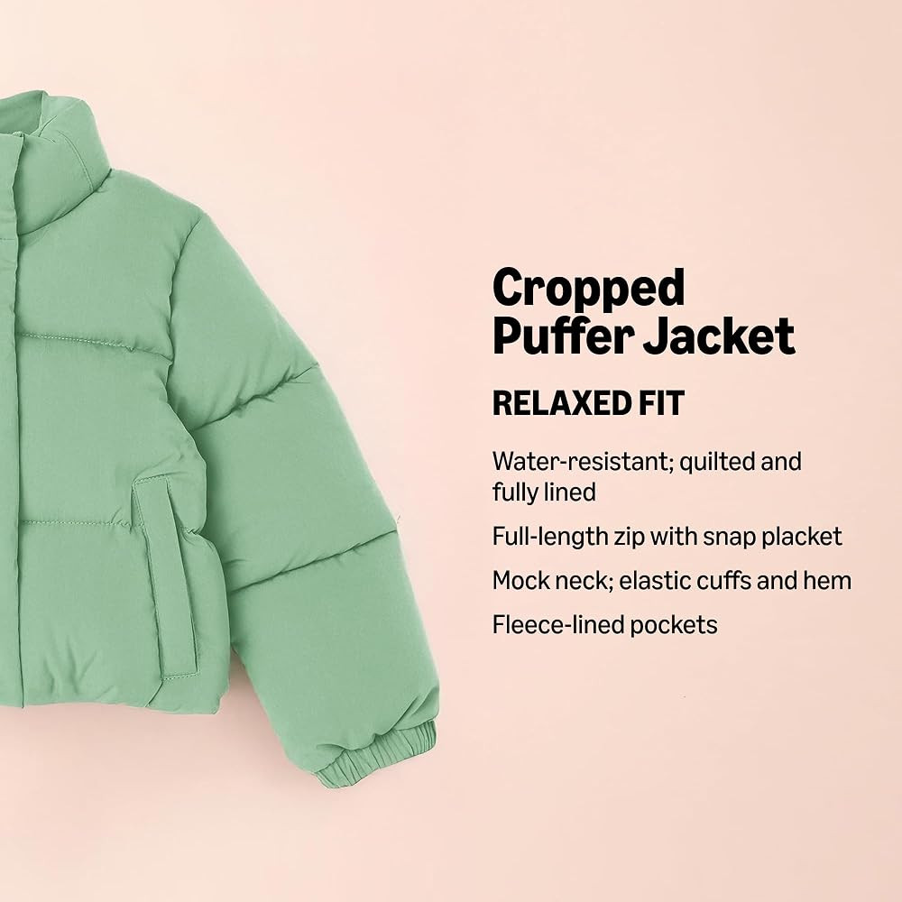 Amazon Essentials Girls and Toddlers' Cropped Full-Zip Puffer Jacket (Quilted Matte or Sherpa Fle... | Amazon (US)
