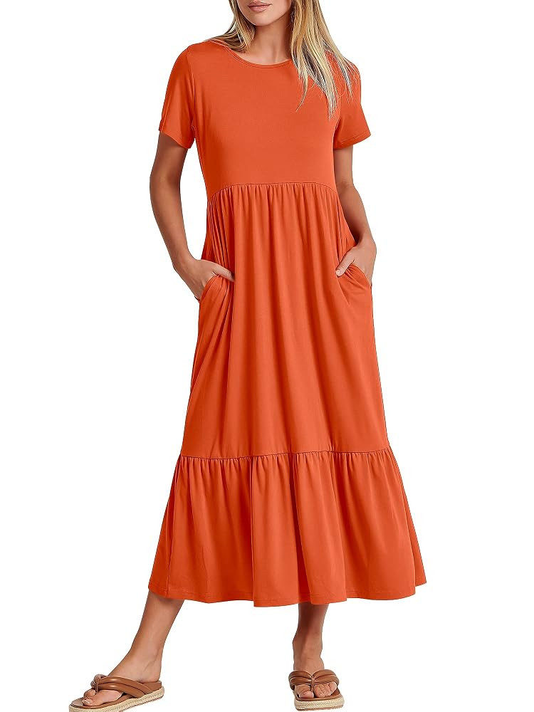 ANRABESS Womens 2025 Summer Casual Maxi Dress A line Tiered Flowy Short Sleeve Crewneck T Shirt B... | Amazon (US)