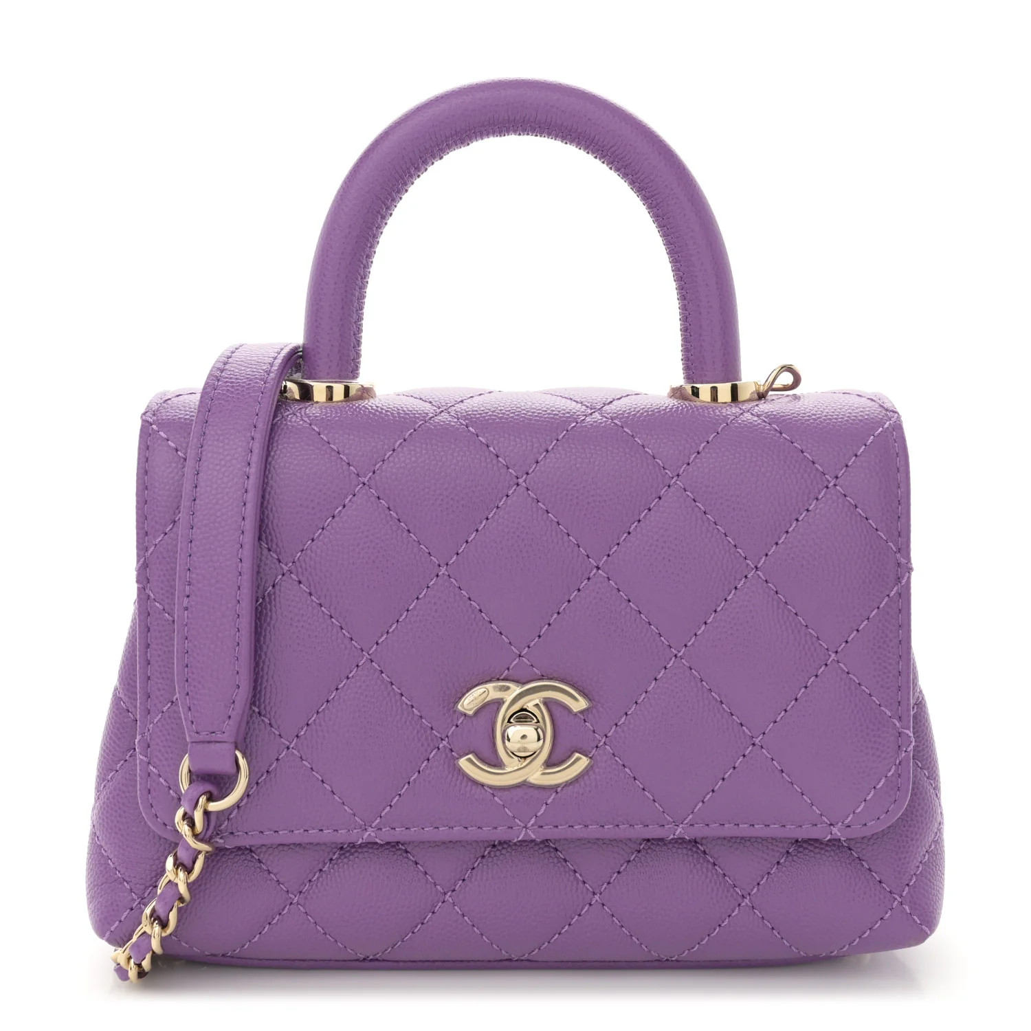 Caviar Quilted Extra Mini Coco Handle Flap Purple | FASHIONPHILE (US)