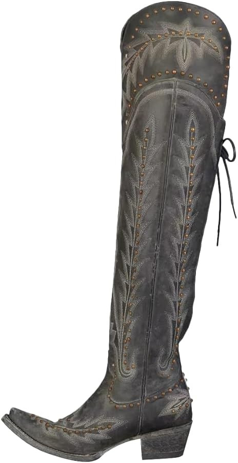 LISHAN Women's Western Cowboy Cowgirl Boots Thigh High Embroidered Block Heels Faux Leather Back ... | Amazon (US)