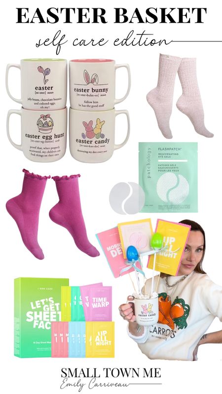 Self care is important! Giving a theme to your Easter baskets is a good way to narrow down on things you want to include in them. With these socks, face masks, and a cute little mug, your recipient is bound to have a relaxing self care session. 

#LTKbeauty #LTKhome #LTKfamily