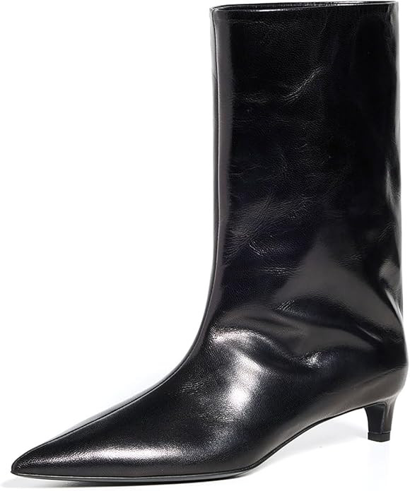 sarawill Women's Pointed Toe Kitten Heel Mid Calf Boots Comfort Sexy Pull On Wide Calf Long Tall ... | Amazon (US)