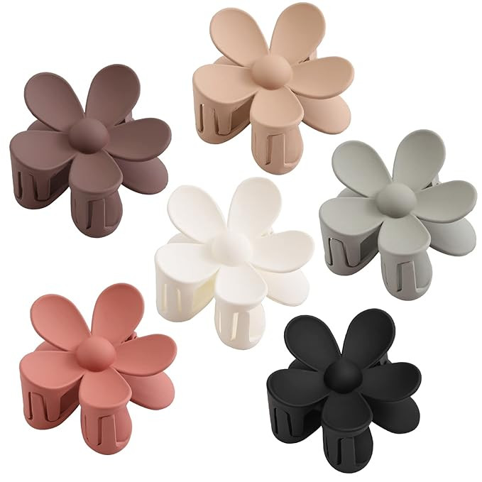 Hair Claw Clips, 6PCS Matte Flower Large Hair Clips For Women Thick Hair, Non Slip Strong Hold Fo... | Amazon (US)