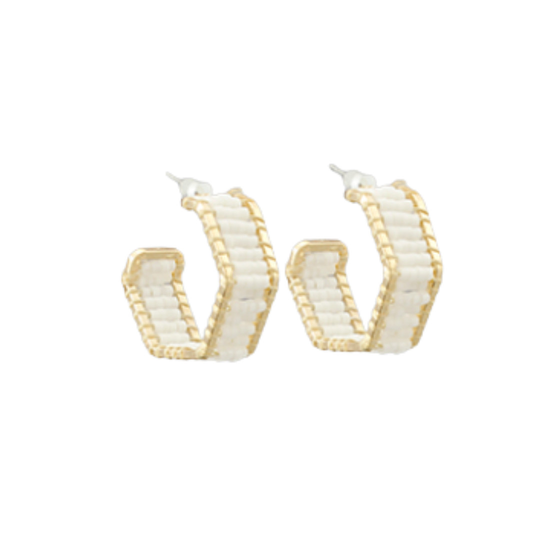 White Beaded Hexagon Hoops | Wilson Home Decor