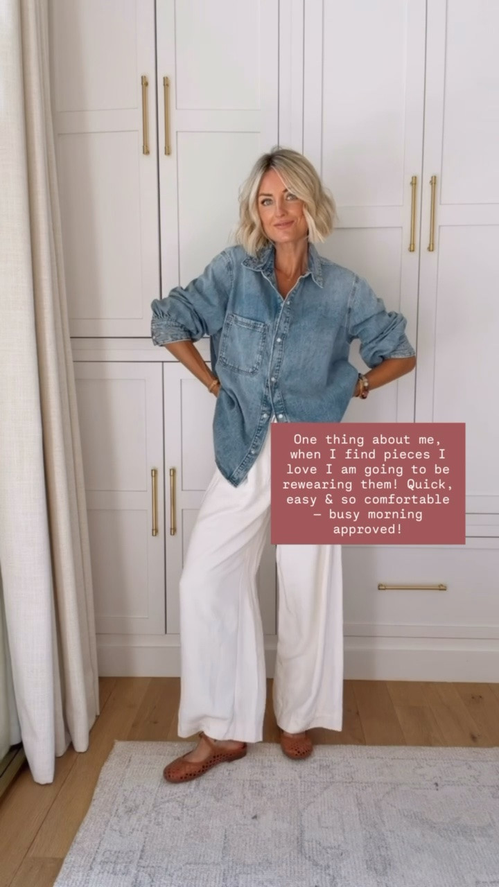 I can’t tell you how many times I’ve worn this denim button down or these white wide leg pants! Truly closet staples you can wear with so much! Wearing M in shirt & S in the pants!

Loverly Grey, Target, Amazon, jelly flats, pre fall looks, wide leg pants, closet staples, fall outfit, denim button down

#LTKSeasonal #LTKootd