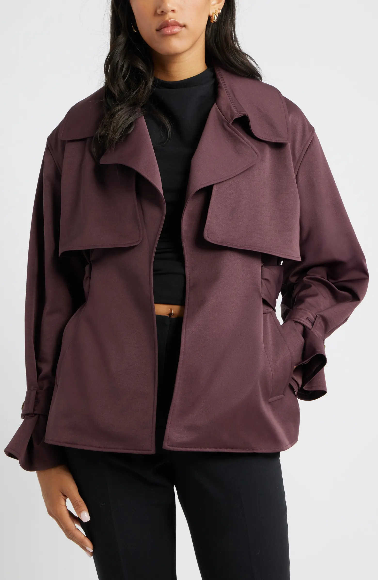 Open Edit Exaggerated Crop Trench Coat | Nordstrom | Nordstrom