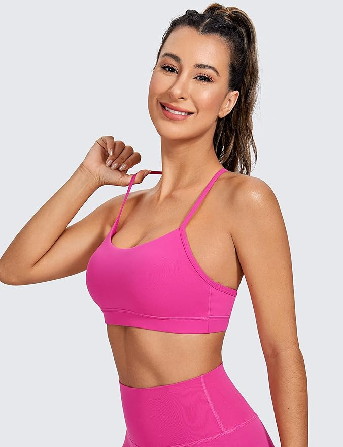 CRZ YOGA Womens Butterluxe Y Back Sports Bra - Padded Racerback Low Impact Spaghetti Thin Strap B... | Amazon (US)