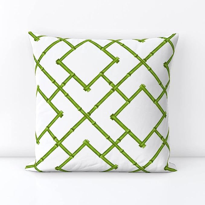 Spoonflower Square Throw Pillow, 18", Velvet - Bamboo Trellis Chinoiserie Green Spring Geometric ... | Amazon (US)