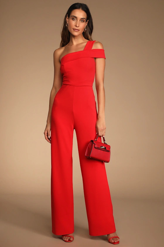 Bold and Ambitious Red One-Shoulder Wide-Leg Jumpsuit | Lulus (US)