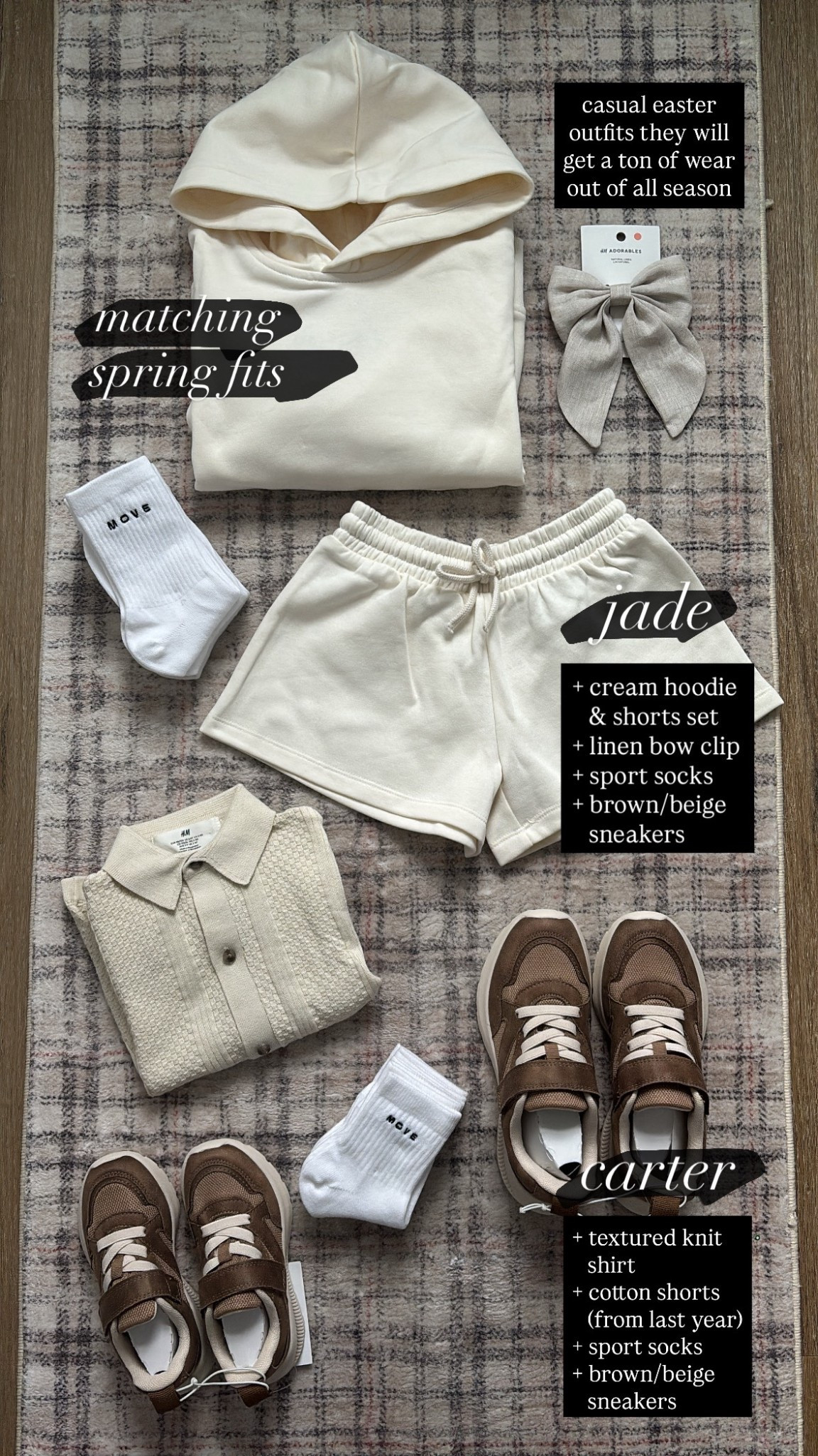 S T Y L  E / kids matching neutral spring/easter outfits

+ cream sweatshirt & shorts set
+ linen bow clip
+ sport socks
+ brown/beige sneakers
+ textured knit shirt
+ cotton shorts

Tween Girl Spring Outfit | Toddler Boy Spring Outfit | H&M Canada

#LTKcanada #LTKshoes #LTKkids