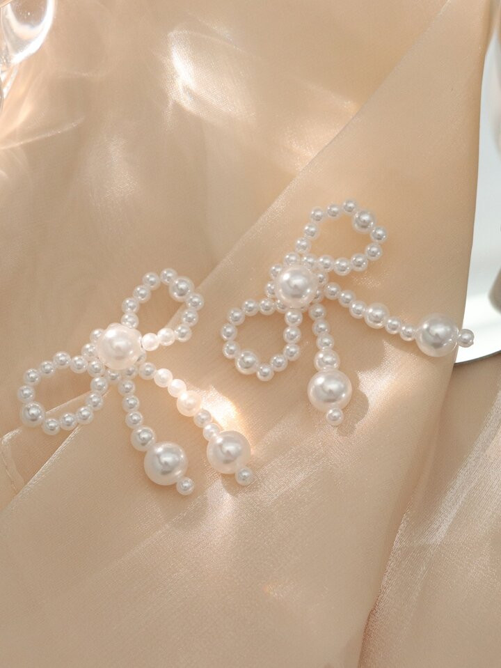 Faux Pearl Bow Earrings | SHEIN