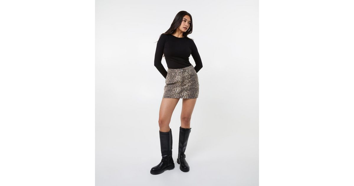 Pink Vanilla Brown Leopard Print Denim Mini Skirt | New Look | New Look (UK)
