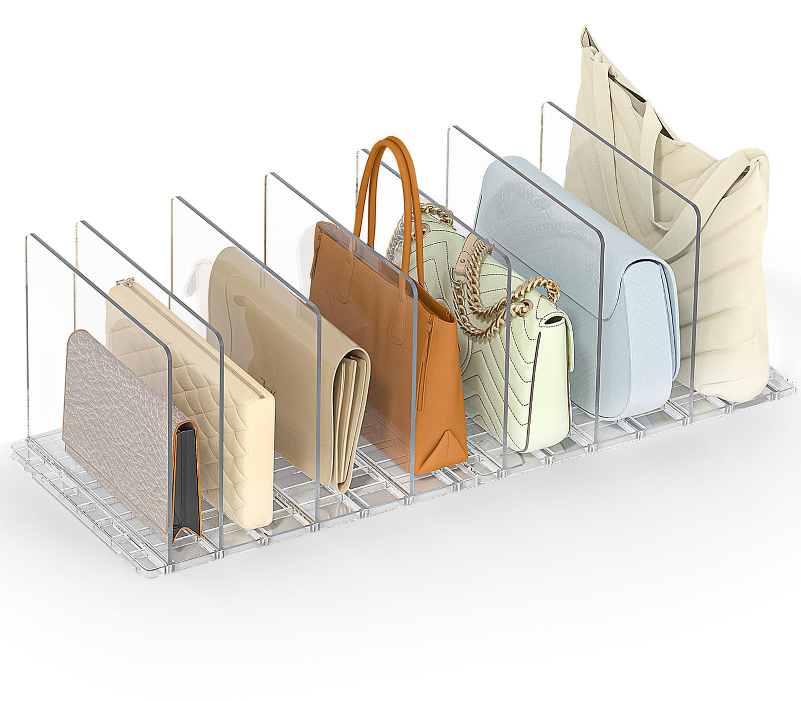 Bag & Purse Organizer for Closet: Adjustable Clear Handbag Storage Shelf - Plastic Clutch Divider... | Amazon (US)