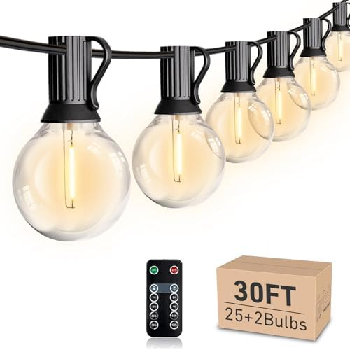LED 30FT Outdoor String Lights with Remote Waterproof Patio Lights Dimmable 27 Shatterproof G40 B... | Amazon (US)