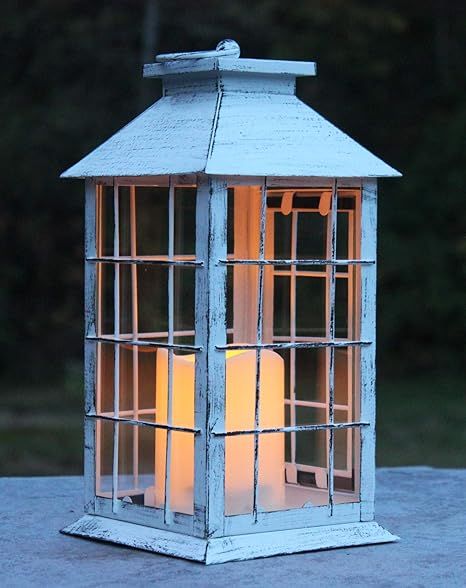 Seraphic Country Style White Rustic Metal Lantern with Flickering Flameless LED Candle | Amazon (US)