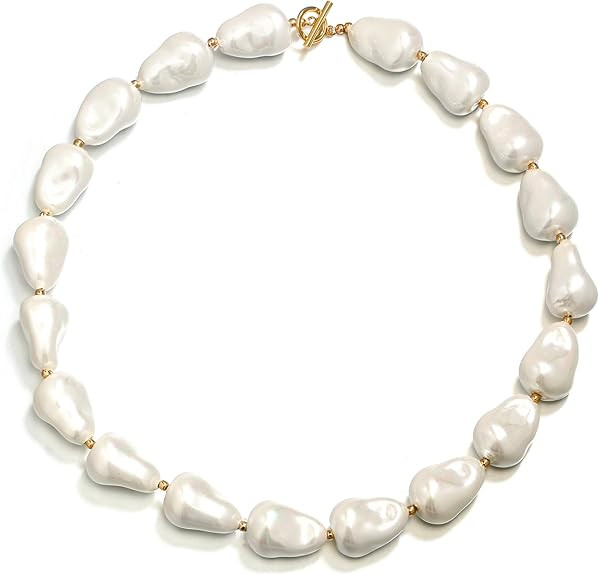 Flyonce Baroque Pearl/Shell Necklace for Women Chunky Dainty Irregular Large Cream Simulated Pear... | Amazon (US)