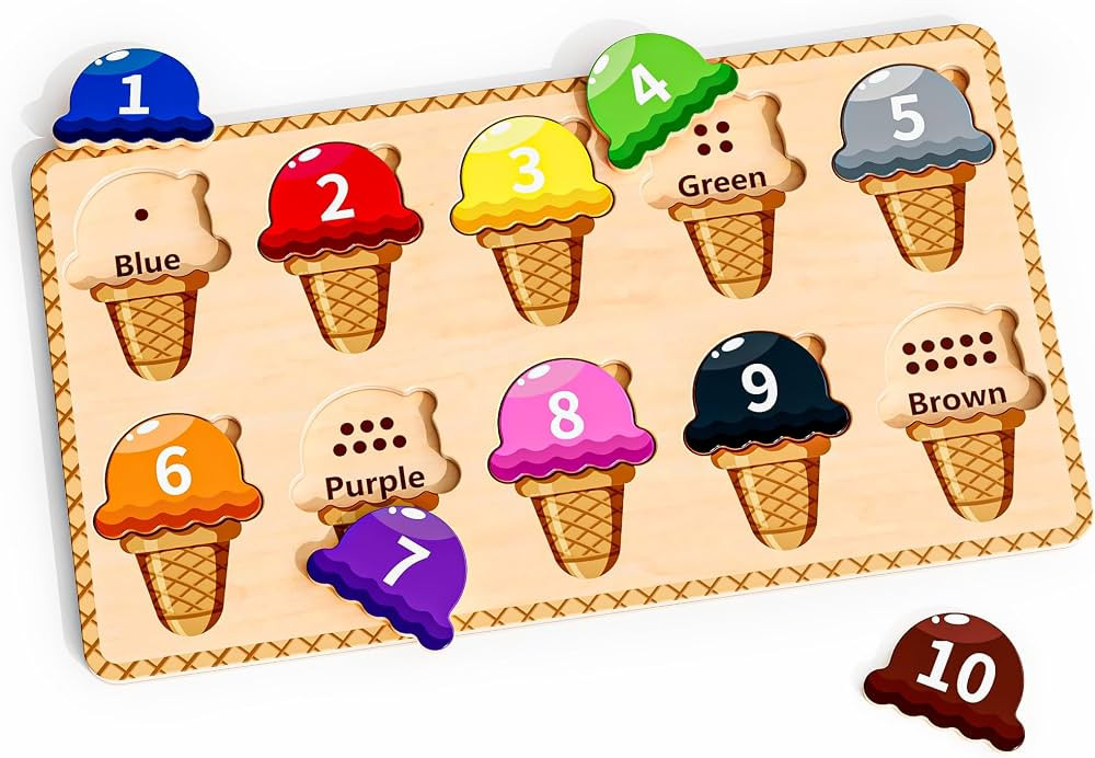 Wooden Puzzles for Toddlers,Montessori Toys,Preschool Learning Activities,Peg Puzzle with Ice Cre... | Amazon (US)