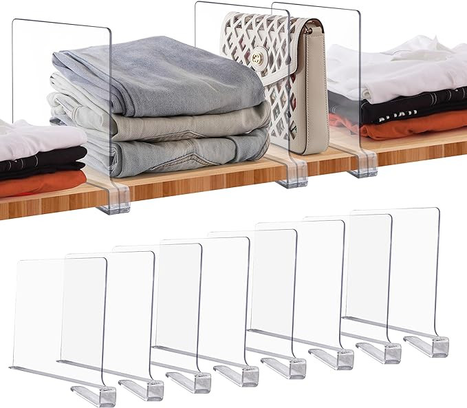 JOY DECOR 8 Pack Acrylic Clear Shelf Dividers for Closets Organizer and Storage Adjustable Vertic... | Amazon (US)