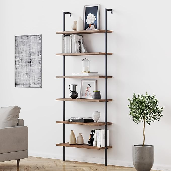 Nathan James Theo 6-Shelf Tall Bookcase, Wall Mount Bookshelf with Reclaimed Wood and Industrial ... | Amazon (US)