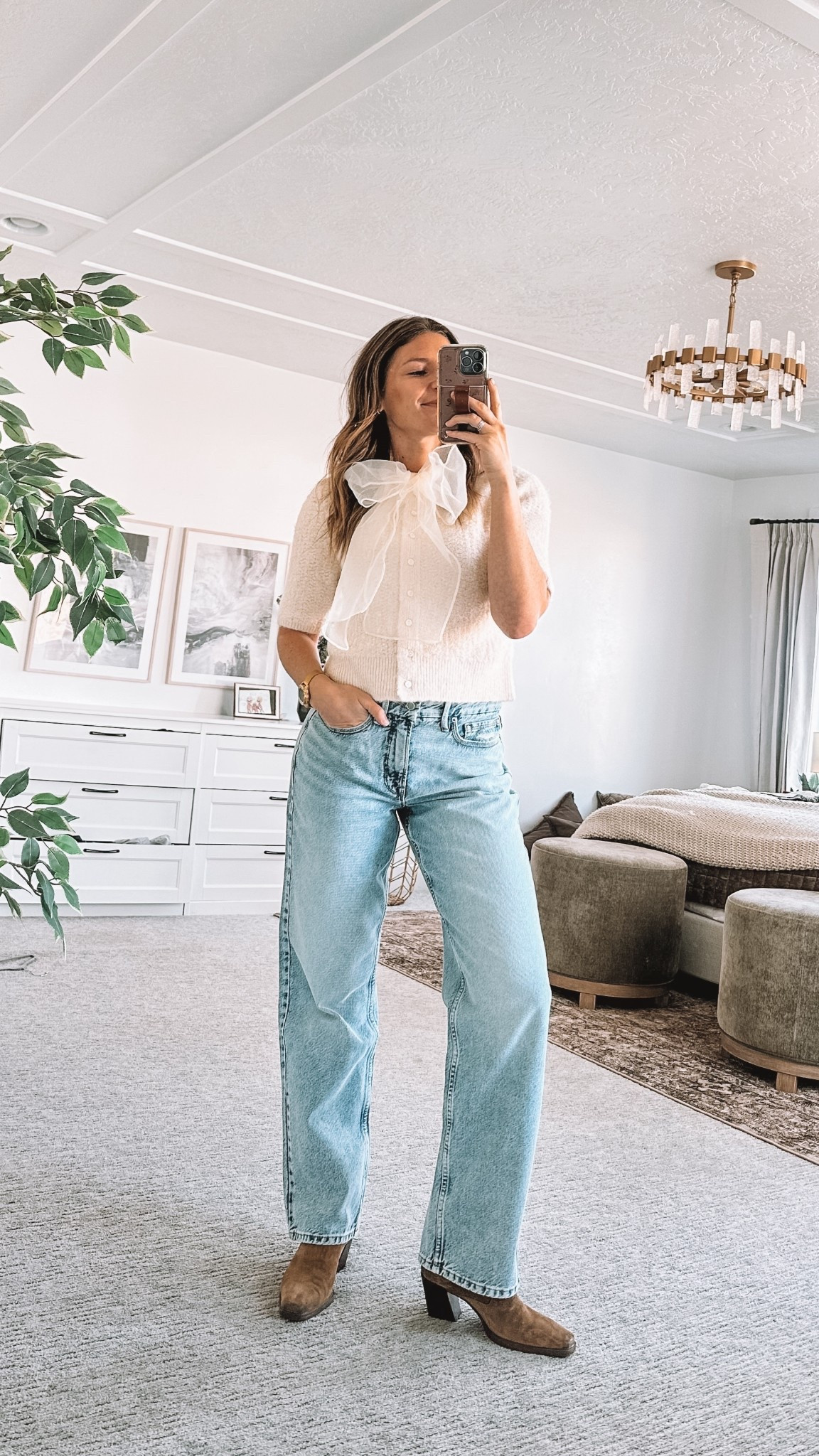 Top: medium, jeans: TTS but run looser, boots: sold out but linked similar options 

#LTKHoliday #LTKStyleTip #LTKShoeCrush