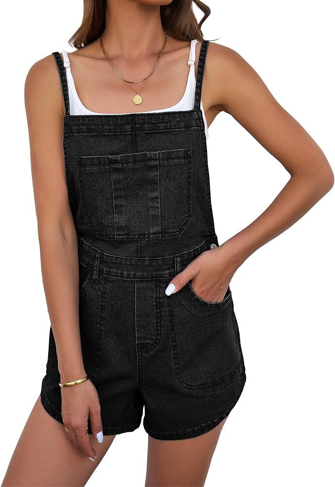 luvamia Denim Overall Shorts for Women Loose Fit Baggy Adjustable Tie Back Bib Jean Overalls Casu... | Amazon (US)