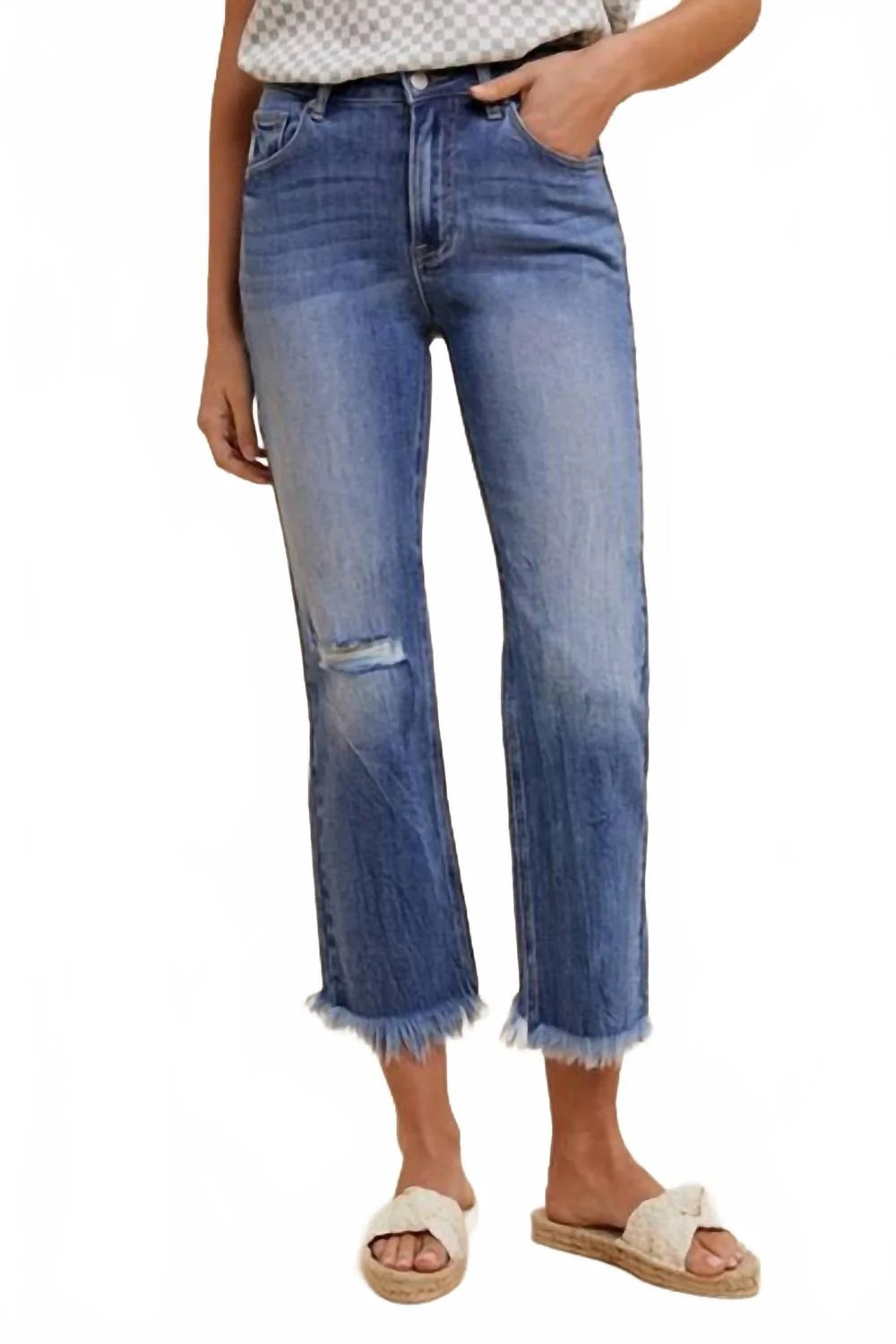 Distressed Straight Leg Jeans In Medium Wash | Shop Simon