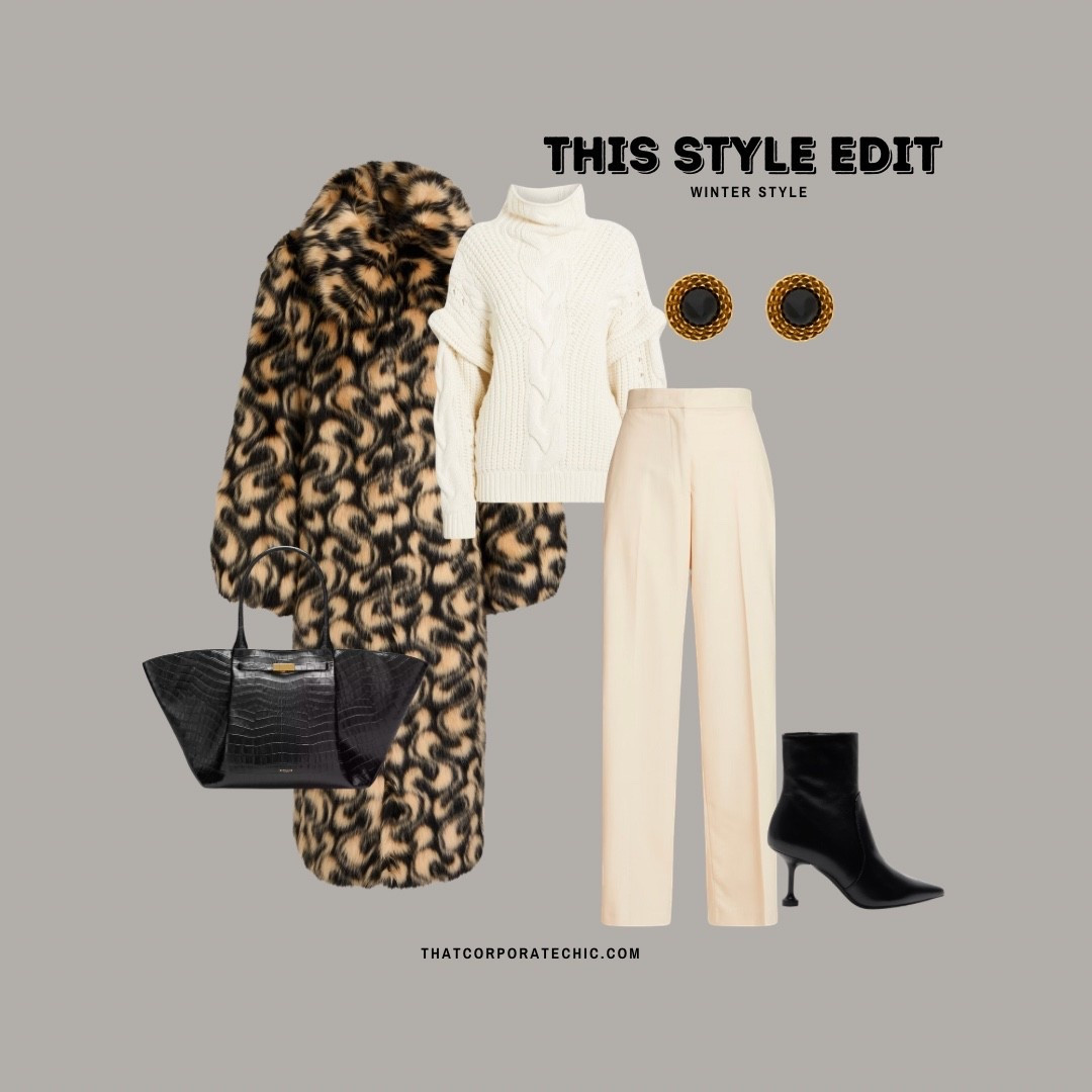 Winter style: Fur coat and white cardigan and white trousers- finish the look with black accessories 

#LTKstyletip #LTKwinter #LTKworkwear