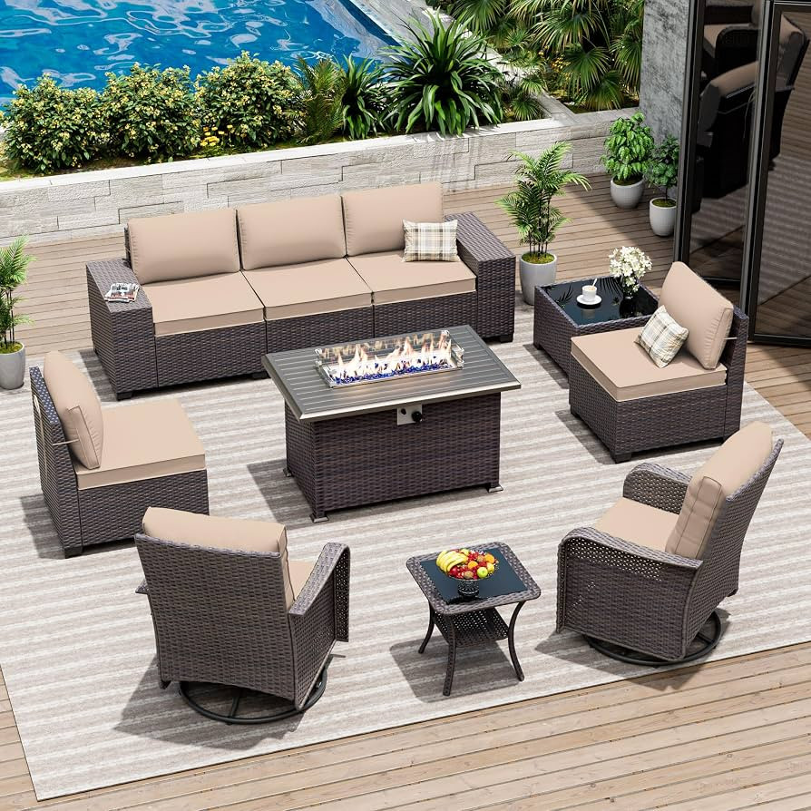 10 Pieces Patio Furniture Set with 2 Swivel Chairs Patio Furniture Outdoor Sectional Sofas with 5... | Amazon (US)