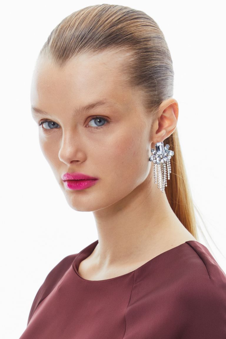 Rhinestone Earrings - Silver-colored - Ladies | H&M US | H&M (US + CA)