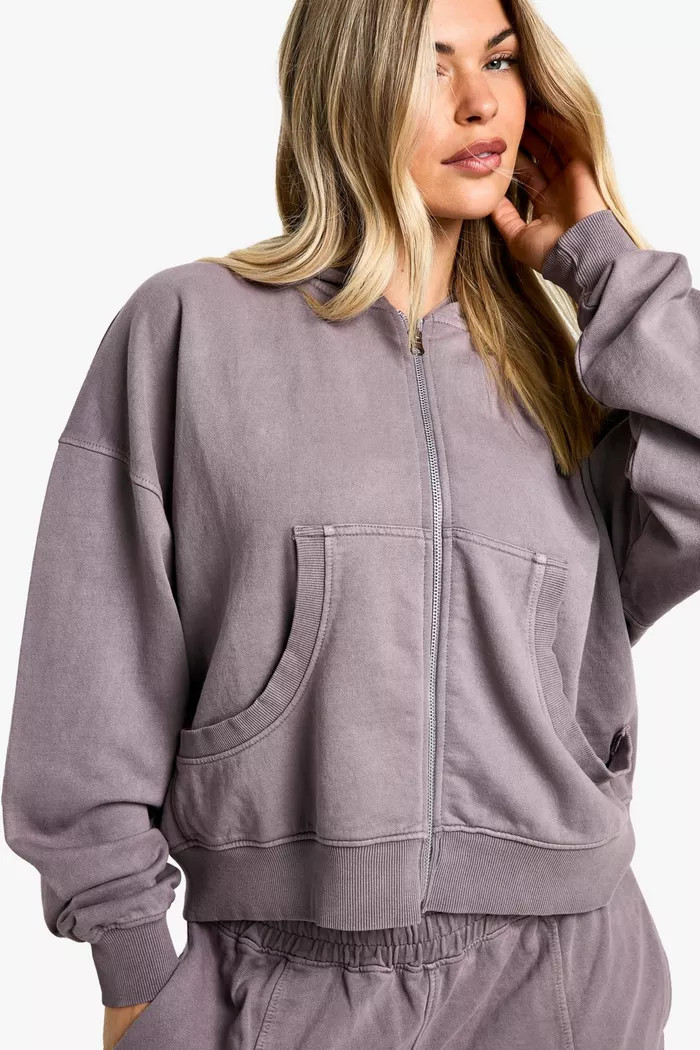 Premium Heavyweight Overdyed Zip Through Hoodie | Boohoo.com (UK & IE)